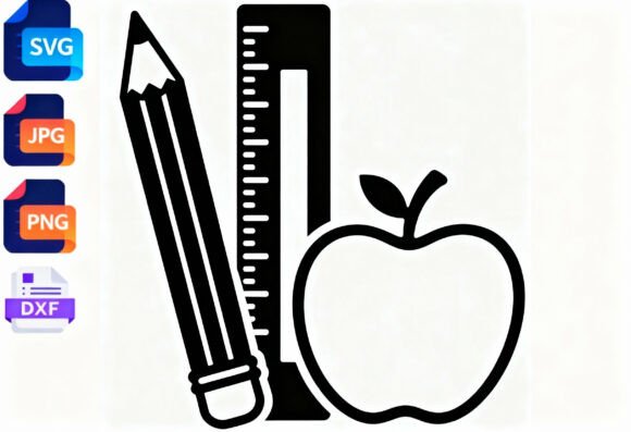 Back to School Pencil Ruler Apple SVG